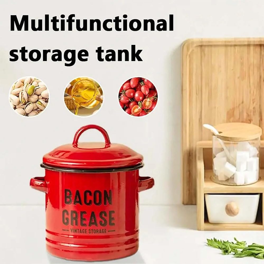 2026 New Bacon Grease Container with Strainer and Food-Grade Silicone Spatula, 46 Oz Grease Trap Jar, Greases Saver for Kitchen, Enamel Oil Can for Cooking/Frying/Baking (Blue)