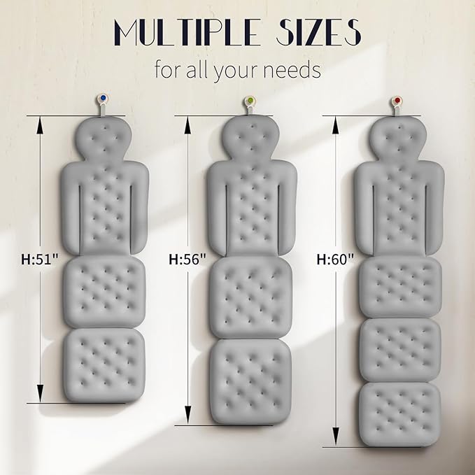 Full Body Bath Pillow for Bathtub, Thick Bathtub Cushion with Laundry Bag, Luxury Tub Pillow for Bath for Headrest Neck and Back Support Gray 51" x 16"