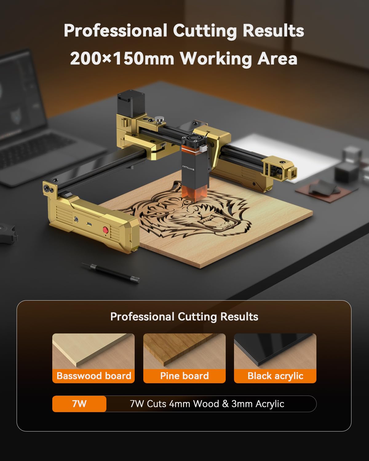 T1 Foldable Laser Engraver, 7000mW Portable Engraving Machine with 0.01mm Accuracy, 200x150mm Working Area for Wood, Leather, Acrylic, Coated Metal - Ideal for DIY & Small Business