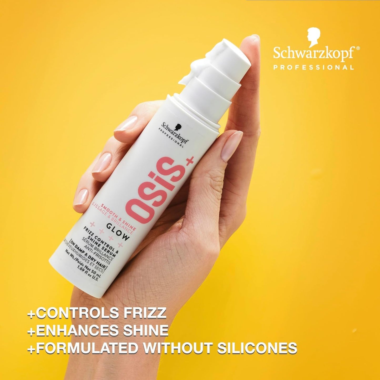 OSiS+ Glow Anti-Frizz Shine Serum 1.69 oz |Lightweight, Non-Greasy Formula | Heat Protection, Frizz Control, and Humidity Protec