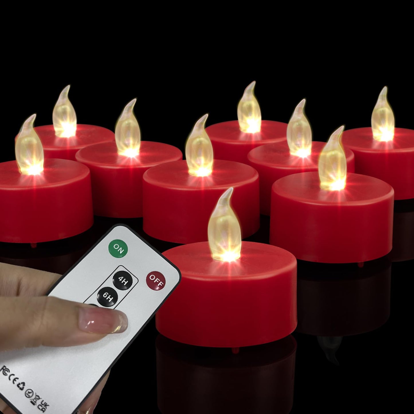 Boakboary LED Tea Light flameless Candles: 12PACK with Remote Control Candle,Long Lasting 400+Hours,Battery Operated LED Tealights for Home Decoration Seasonal &Festival Celebration (Red)