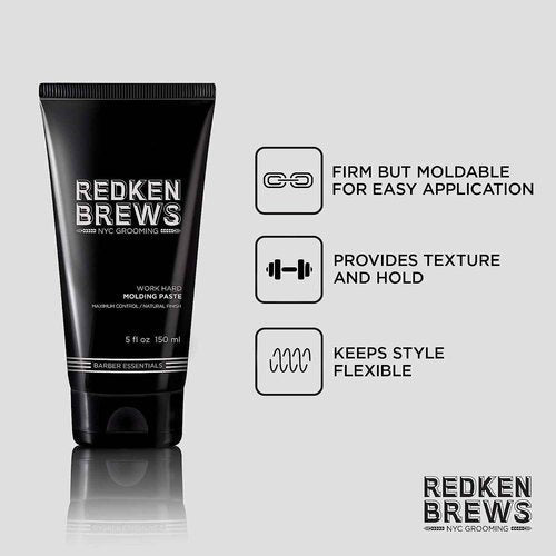 Redken Brews Molding Paste For Men For all Hair Types - High Hold & Maximum Control, Natural and Matte Finish, Sulfate-Free, 5 Fl Oz (Pack of 3)