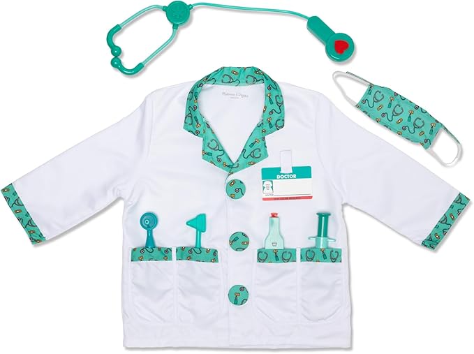 Melissa & Doug Doctor Costume Dress-Up Set for Kids (8-Piece) – Pretend Play Outfit with Stethoscope, Coat & Accessories –...