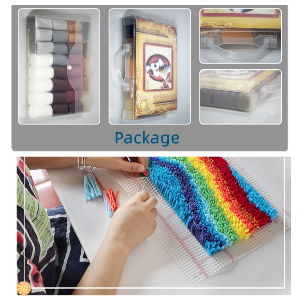 Abstract Sea Wave Beach Latch Hook Rug Kit for Adults Easy Carpet Cushion with Printed Canvas Crochet Yarn Craft DIY Hooking Tapestry for Home Floor Decoration Pets Pads 60x40cm