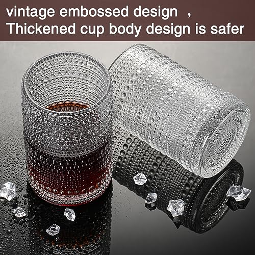 Consou Large Glasses Set of 6, 15 oz Hobnail Glassware Thick Glass Heavy Base