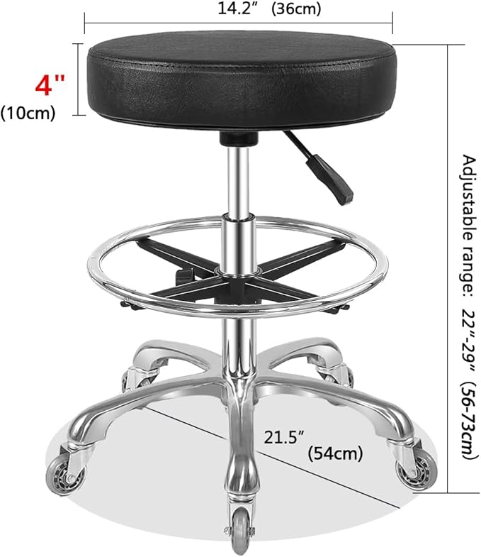 Ainilaily Rolling Stool with Wheels Heavy Duty Hydraulic for Shop Kitchen Work Lash Tattoo Lab Medical Guitar,Tattoo Artist Chair Lash Stool (Black,with Foot Rest)