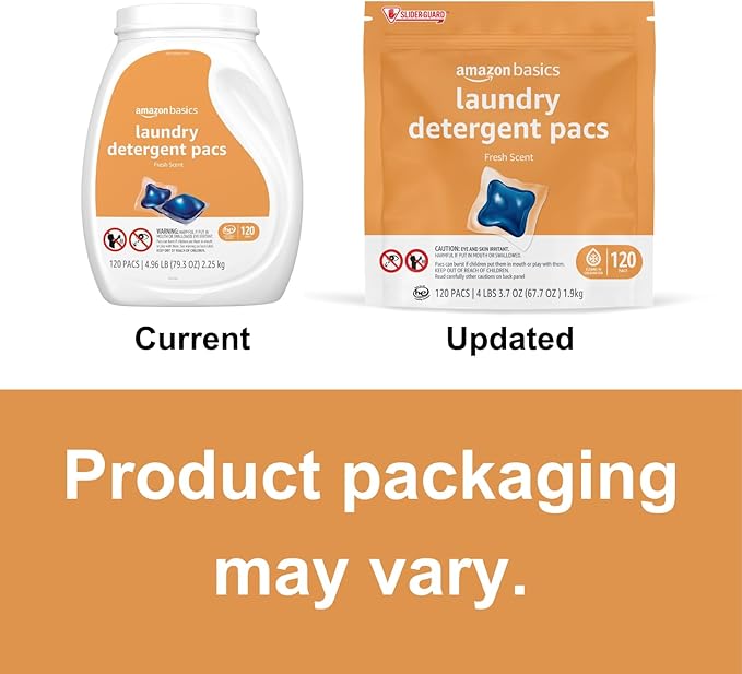 Amazon Basics Laundry Detergent Pods, Fresh Scent | 120 Pacs | 120 Medium Loads | Pack of 2