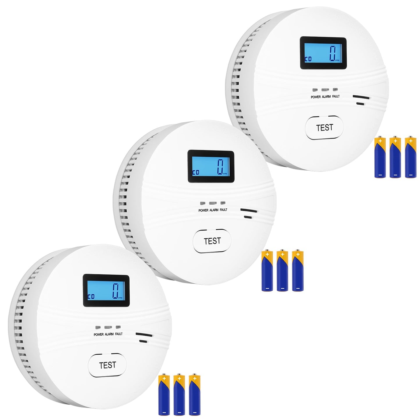2 in 1 Co & Smoke Detectors, Battery Co and Smoke Detector Combo with Digital Display, Warning Sound Indicators, 3 Packs, Easy Installation