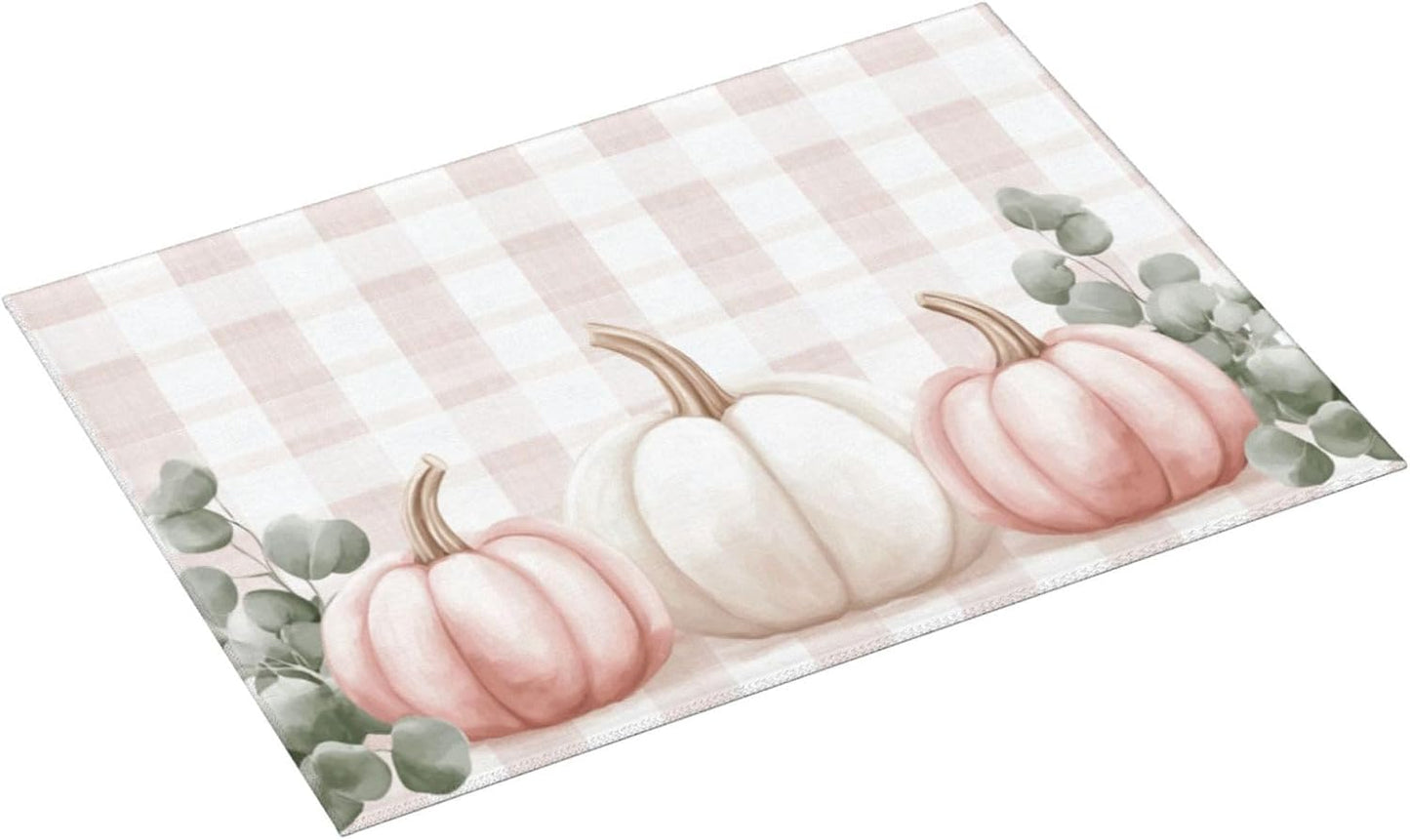 Dish Drying Mat for Kitchen Pink Pumpkin Buffalo Plaid Pattern Counter Absorbent Dishes Drainer Microfiber Large 18x24 Inch