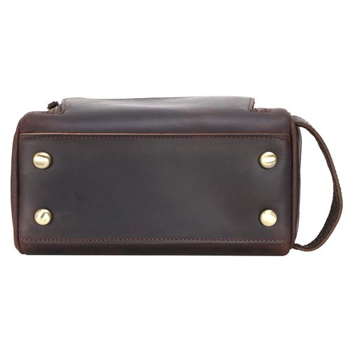 Polare Vintage Full Grain Leather Handmade Travel Toiletry Bag for Men - Dopp Kit - Shaving Kit with YKK Metal Zippers A-Dark Brown