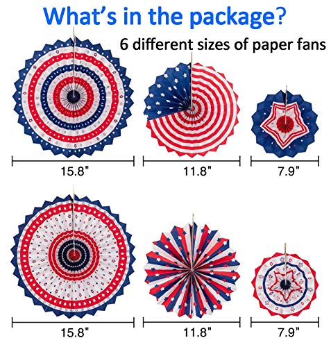 29PCS 4th/Fourth of July Patriotic Decorations Set - Red White Blue Paper Fans,USA Flag Pennant,Star Streamer,Pom Poms,Han...