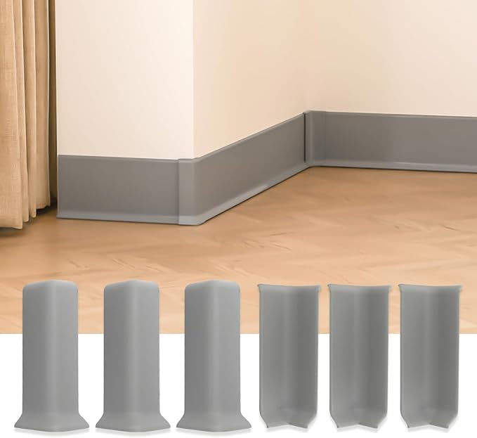 GAMZAU Baseboard Corner Blocks 6inch Height, Self Adhesive 3 Inside + 3 Outside Corners-Connector Between The Cove Base Wall Base Rubber Moulding Trim, Perfect Match for Our S152 Baseboard(Gray)