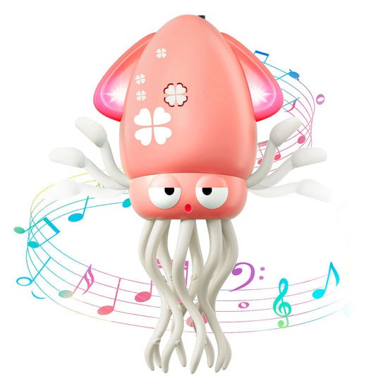 Dancing Squid Baby Toy, Electric Crawling Octopus Tummy Time Toy, Rechargeable Magic Dancing Music Squid Baby Toys for 3 4 5 6 Year Old Kids Boy Girl Birthday Gifts Christmas Stocking Stuffers (Pink)