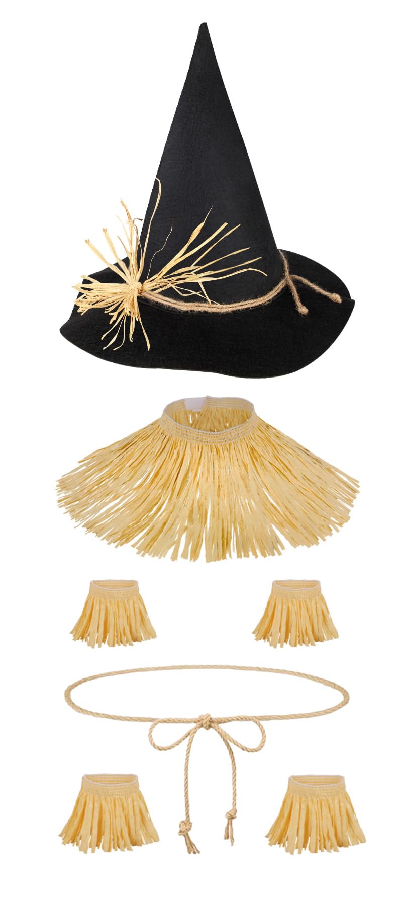 quescu 7pcs Scarecrow Costume Set For Adults,Kis,Scarecrow Hat And Straw Kit for Halloween Dress Up Costume Accessories