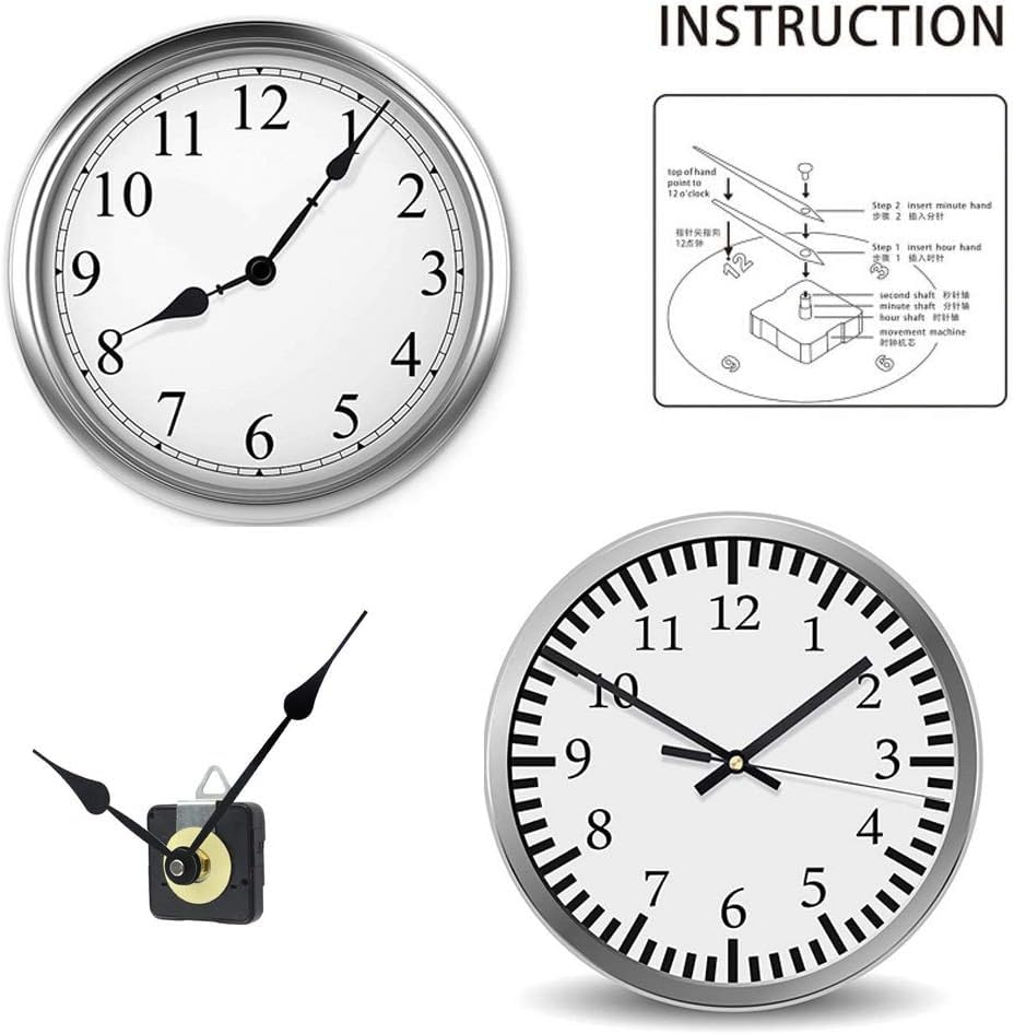 Aloneaka 2 Pieces Silent Clock Movement Mechanism Long and Short Shaft with 6 Different Pairs of Hands DIY Clock Repair Parts Motor Replacemen