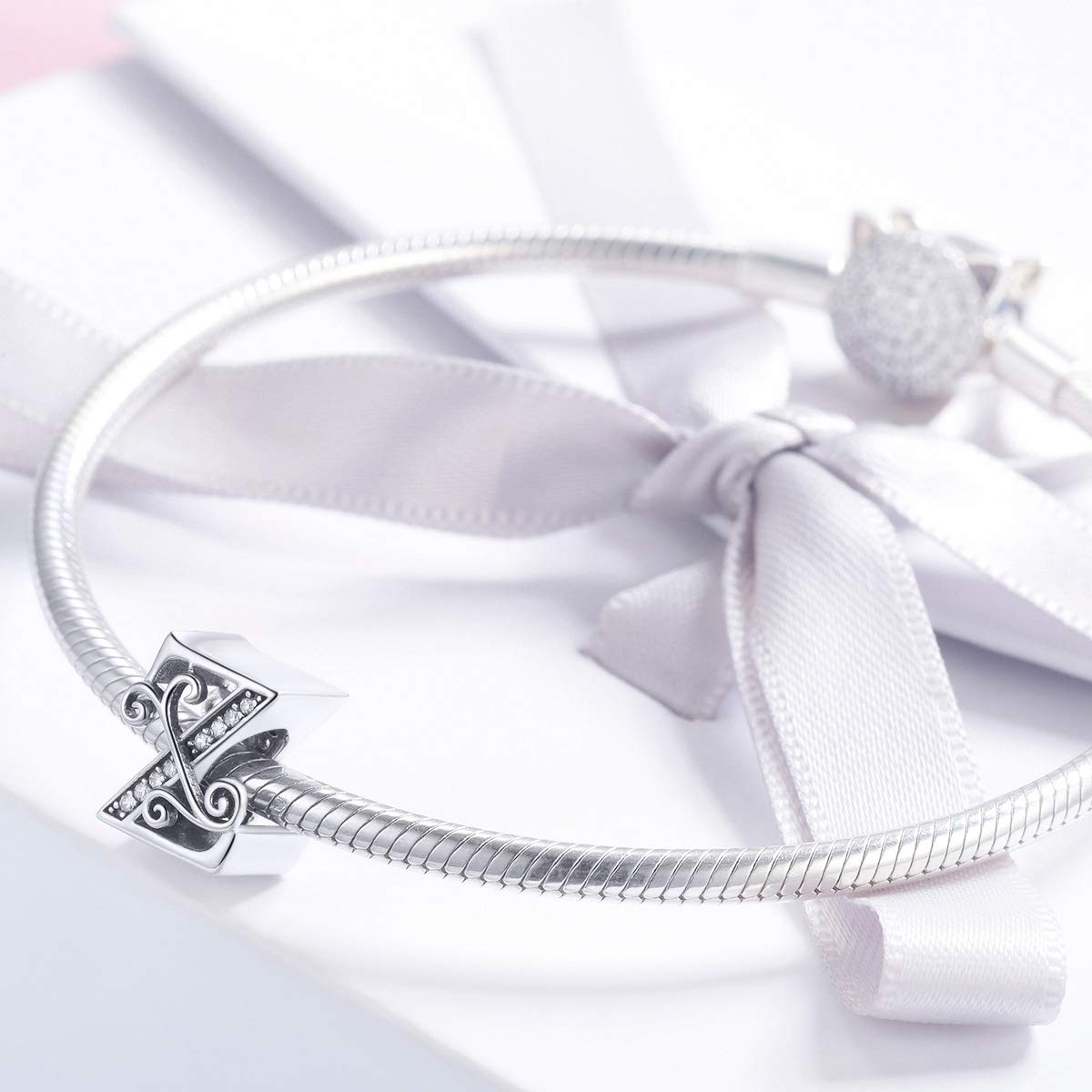 BISAER 925 Sterling Silver Initial Letter Z Charms for Bracelets Alphabet Beads Charm Jewelry Gifts