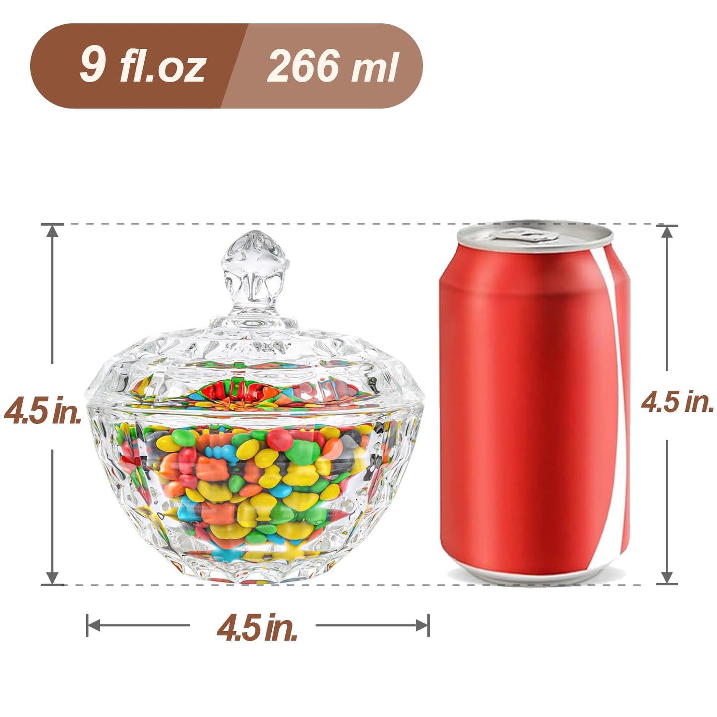 ComSaf Glass Candy Dish with Lid, 9OZ Small Candy Jars with lid for Office Desk, Covered Candy Dish for Office Desk, Decorative Cute Glass Jar, Jewelry Box for Wedding Party Buffet Decor
