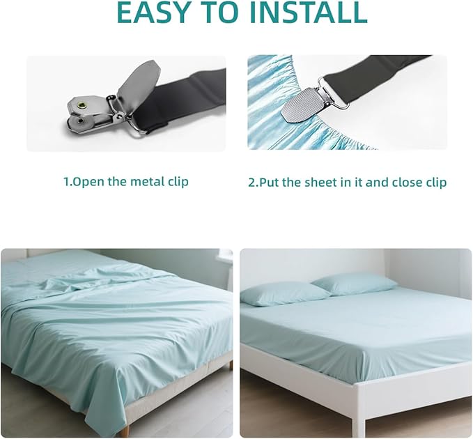 Sheet Retainer Straps,Elasticated Adjustable Mattress Sheet Clip Retainer,Keeps Sheets and Mattress Firm and Tight,for Anti-Slip and Anti-Wrinkle Sheets,Suitable of Mattresses,Black