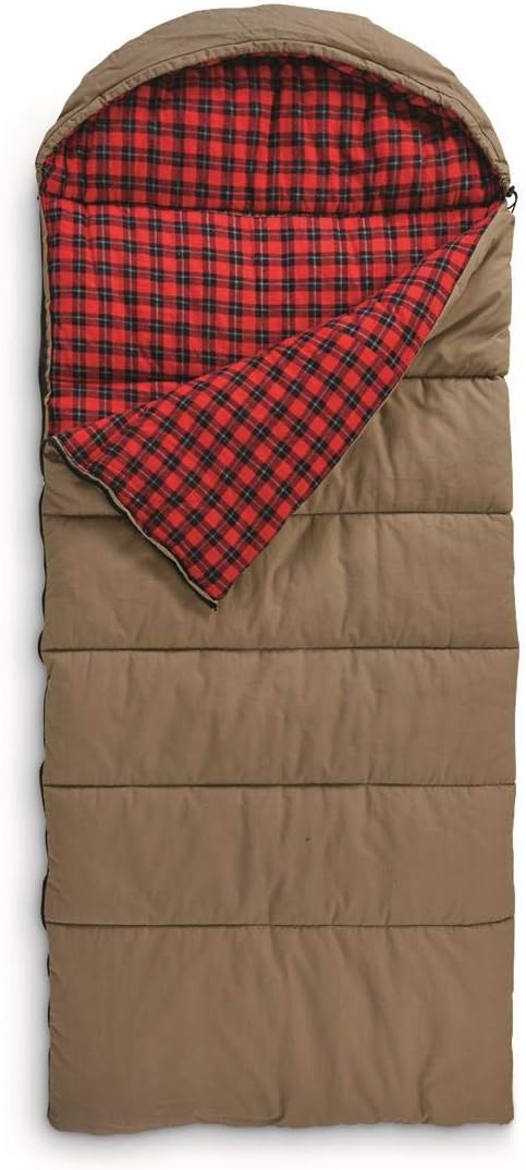 Guide Gear Canvas Hunter Sleeping Bag 0-Degree Fleece Lined Hooded for Adults Warm Winter Cold Weather Lightweight Portabl...
