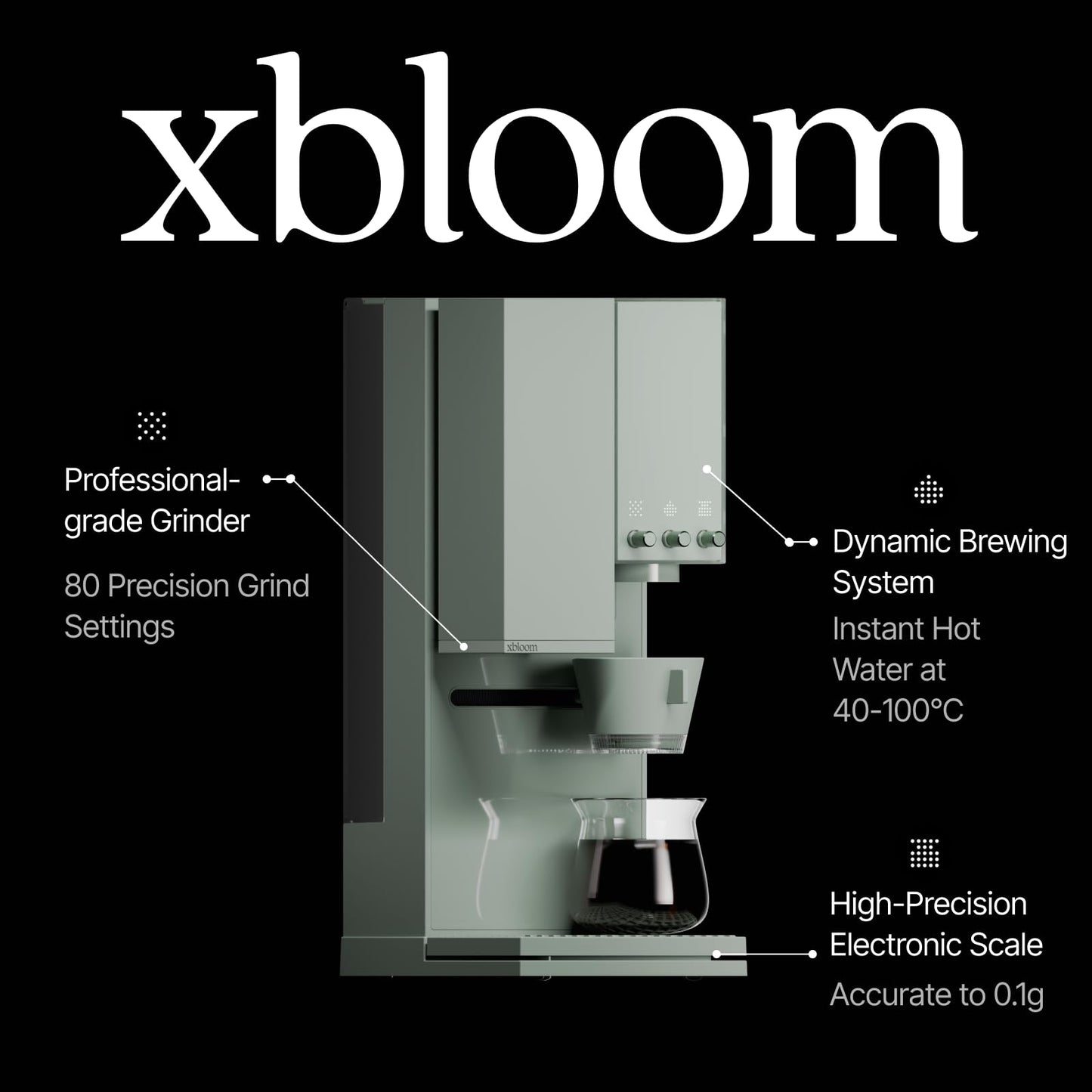 xBloom Studio Coffee Machine – Drip Coffee Maker with Built-in Grinder and Scale, 3 Automation Levels, App Connected Pour Over Coffee Maker for Home and Office, Sage Green