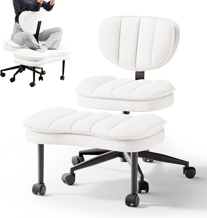 Cross Legged Office Chair, Ergonomic Cloud Criss Cross Desk Chair, Meditation Chair with Wheels, Height Adjustable Seat fo...