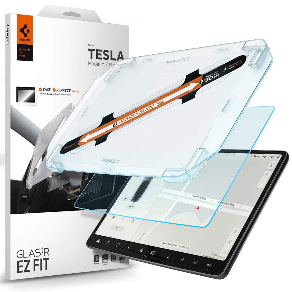 Spigen Tempered Glass Screen Protector [Glastr Ez Fit] Designed For Tesla Model 3 (2023-2017), Tesla Model Y (2025-2020) 15 Inch