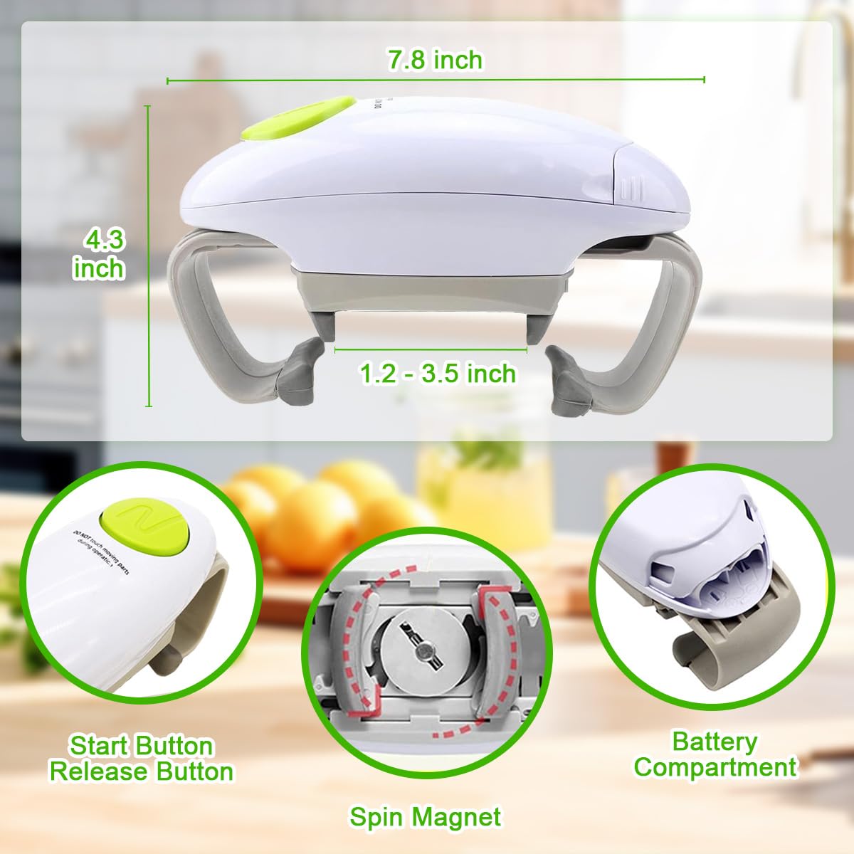 Automatic Jar Opener for Elderly and Arthritis, One-Button Electric Jar Opener for Weak Hands, Fits Most Jars, Ideal Kitchen Aid & Gift