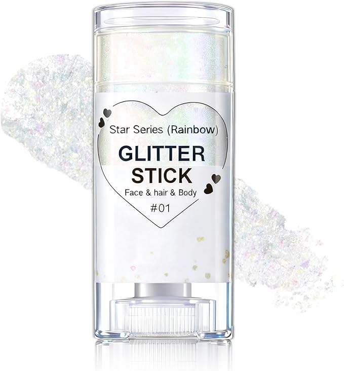 IONSGAKO Sparkling Rainbow Body Glitter Stick, Face Body Glitter Gel Holographic Hair Glitter Halloween Chunky Sequin Wate...