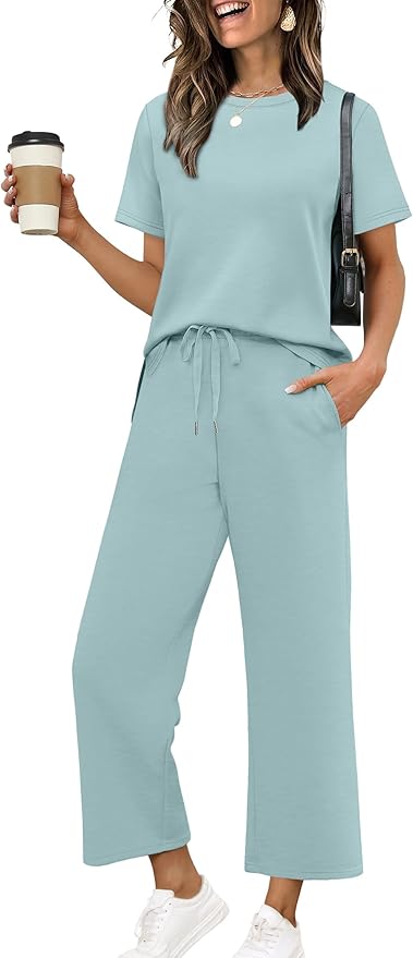 XIEERDUO Women's Side Slit Lounge Sets 2026 Fashion 2 Piece Travel Outfits Cozy Loungewear Wide Leg Tracksuits S-3XL