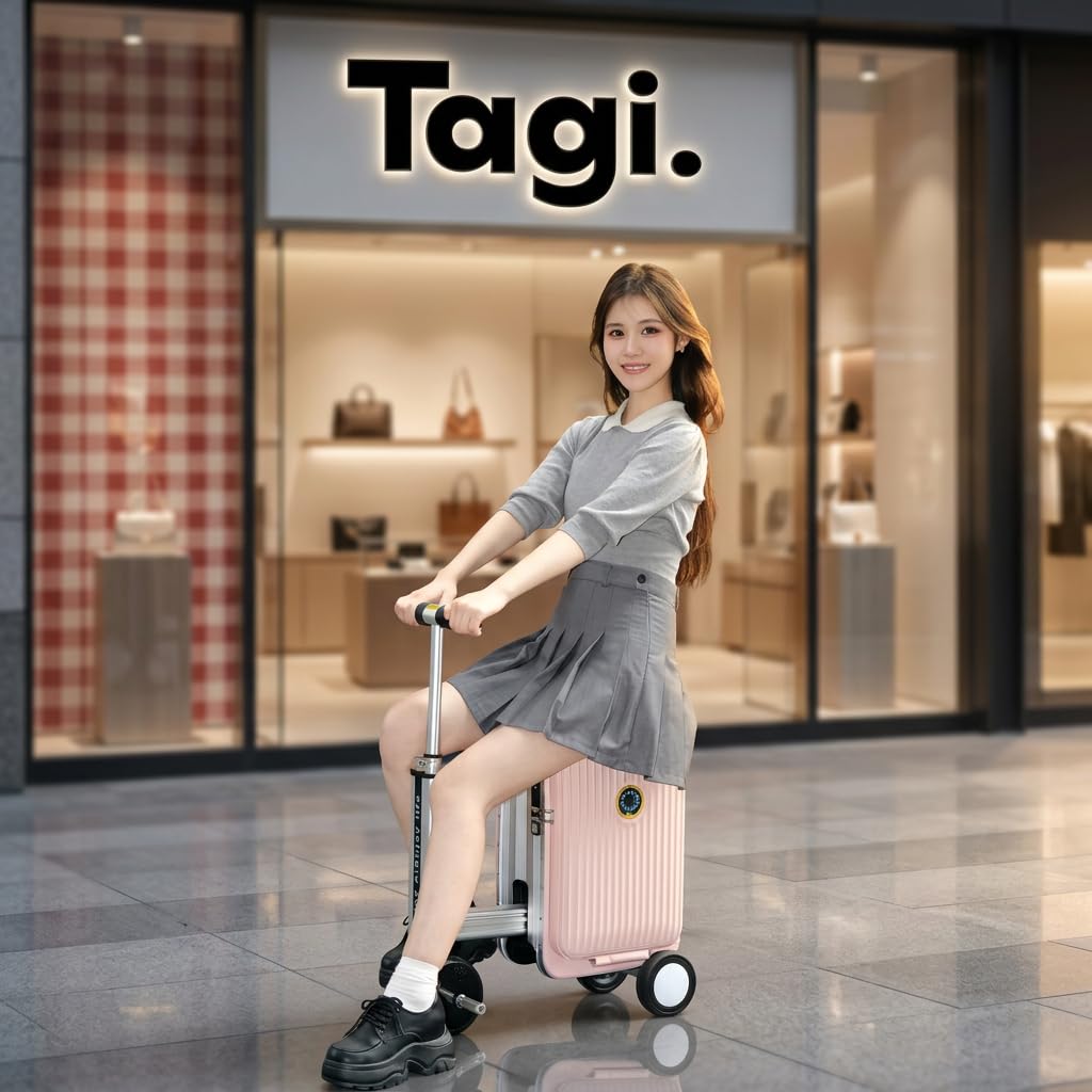 Pink Rideable Suitcase for Adults & Kids, 20" Carry On Electric Luggage with 250W Motor, 8 MPH, 5 Miles Range, Removable 93.6Wh Battery, TSA Lock, USB Charging, Max Load 240 lbs