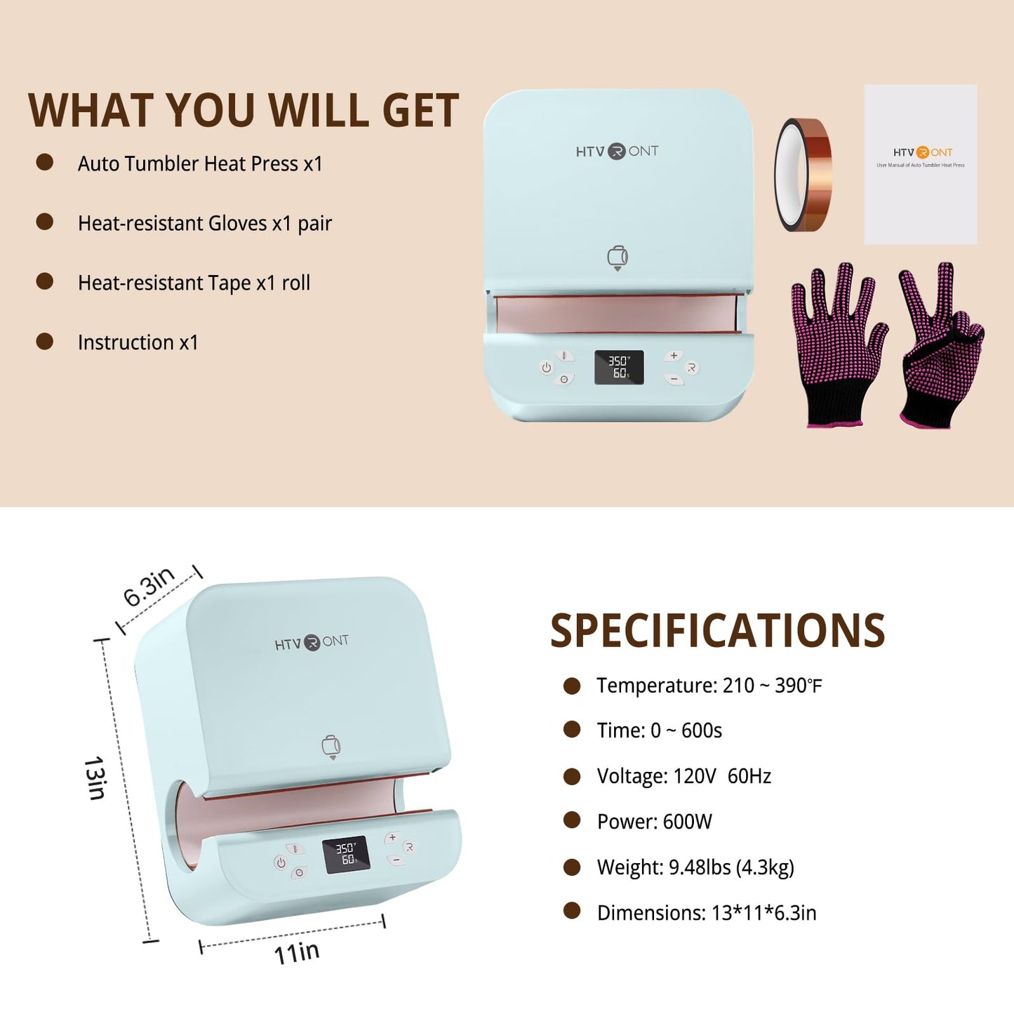 HTVRONT Auto Tumbler Heat Press Machine - Mug Heat Press Heat Up Fast & Even, Professional Tumbler Press High-Security for 2.9-3.2inch Sublimation Tumblers, Cups, Glasses and Mugs (Blue)