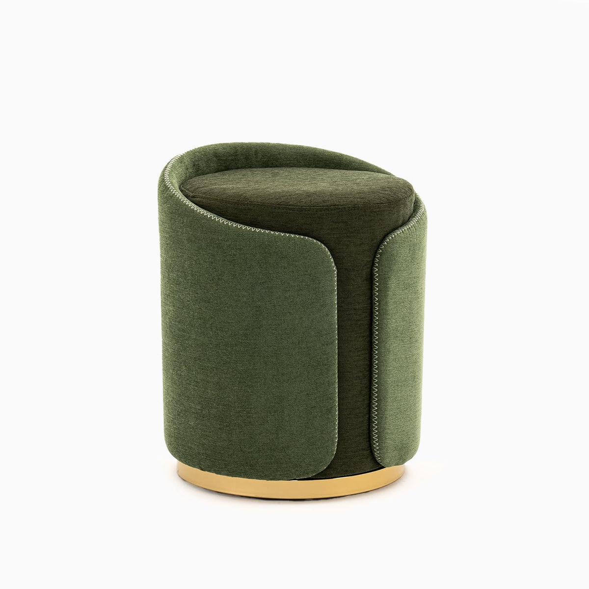 DRKAT Swivel Vanity Stool with Gold Base Comfy Vanity Chair Modern Round Stool for Makeup Vanity Ottoman Foot Rest for Bedroom livingroom (Green)