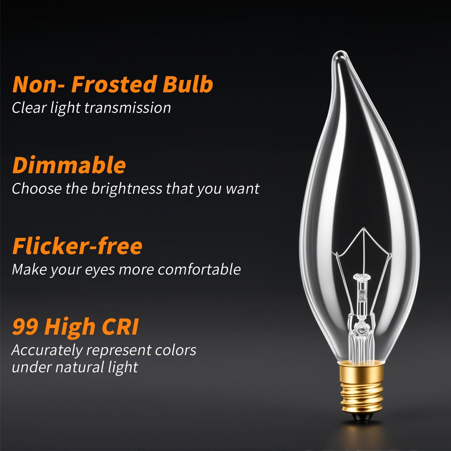 SUSLUM 12-Pack E12 Chandelier Light Bulbs 60W Warm White 2700K 120V Candelabra Light Bulb for Ceiling Fan, 650 Lumens CA10 Dimmable Clear Candle Bulbs