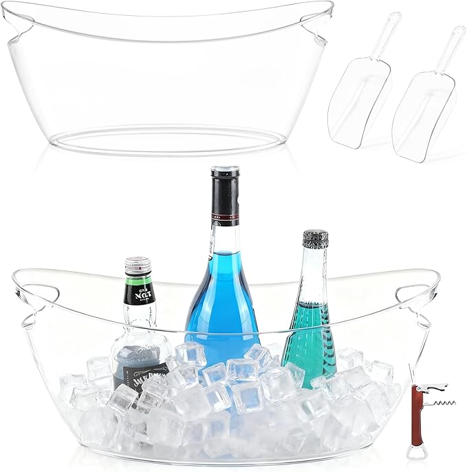 Ice Buckets for Parties, 2 Pack 5.5L Clear Acrylic Champagne Beverage Buckets Tub with Scoops & Wine Bottle Opener, Large ...