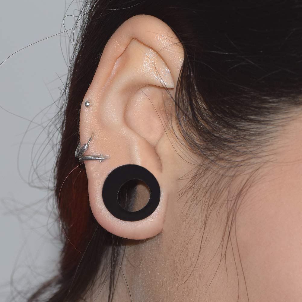 Stuppendux 3 Pairs Black White Transparent Soft Silicone Flexible Ear Skin Tunnels Plugs Expanders Gauges Hollow Body Piercing 9