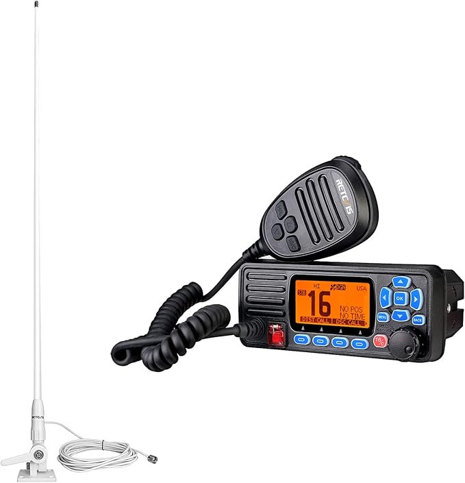 Retevis RA27 Fixed Mount Marine Radio with Antenna, GPS, Waterproof IP67, Triple Watch, DSC, Gain Fiberglass Antenna with ...