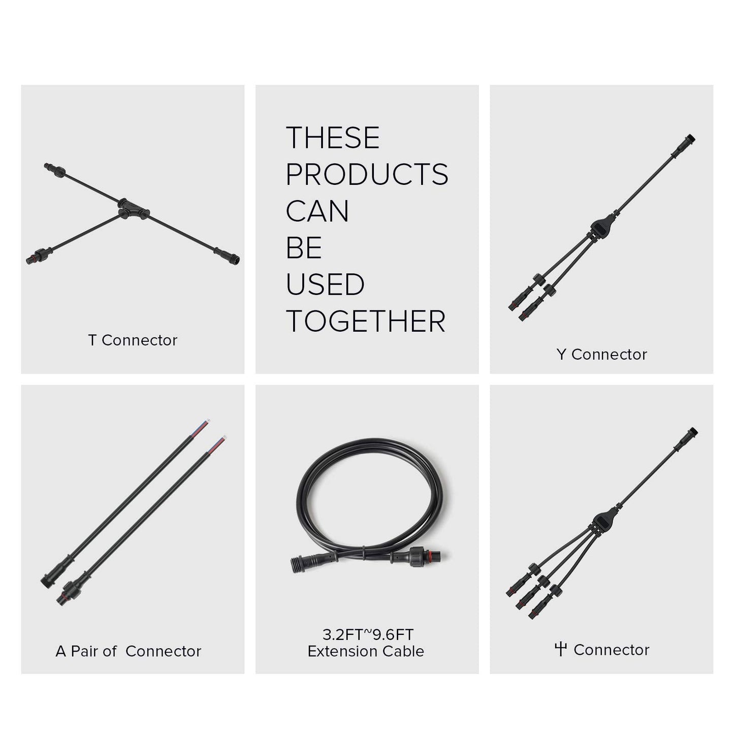 BTF-LIGHTING 5 PCS 4 Core 4 PIN Black Plastics IP65 T Shape Tee Big Size Connector 1 Male Ends 2 Female End 0.5mm²/20AWG 22mm Nut