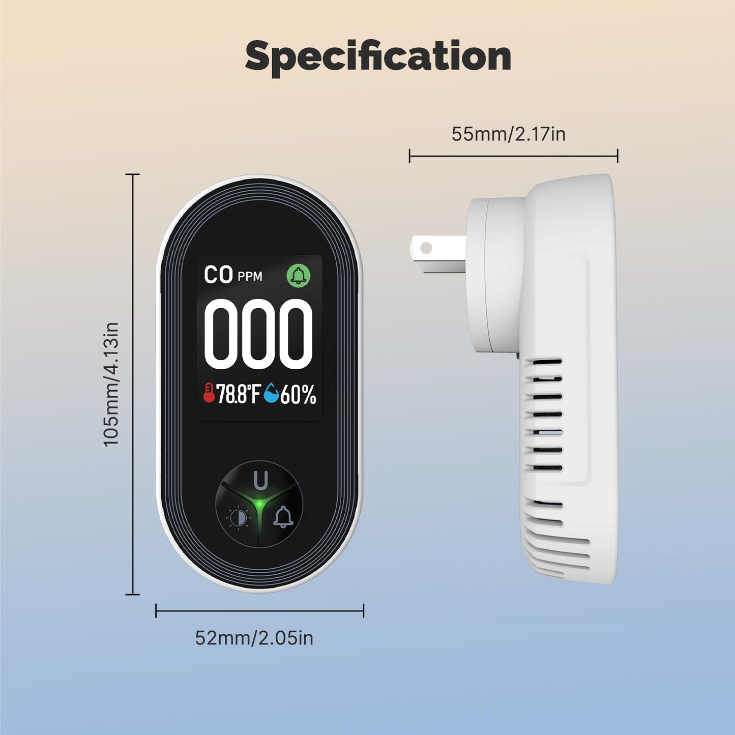 [2Pack] MOES 3 in 1 Carbon Monoxide Detectors Plug in, Carbon Monoxide Detector with Temperature Humidity Sensor Built-in, CO Monitor Alarm Sound Warning for Kitchen/Garage/Fireplace
