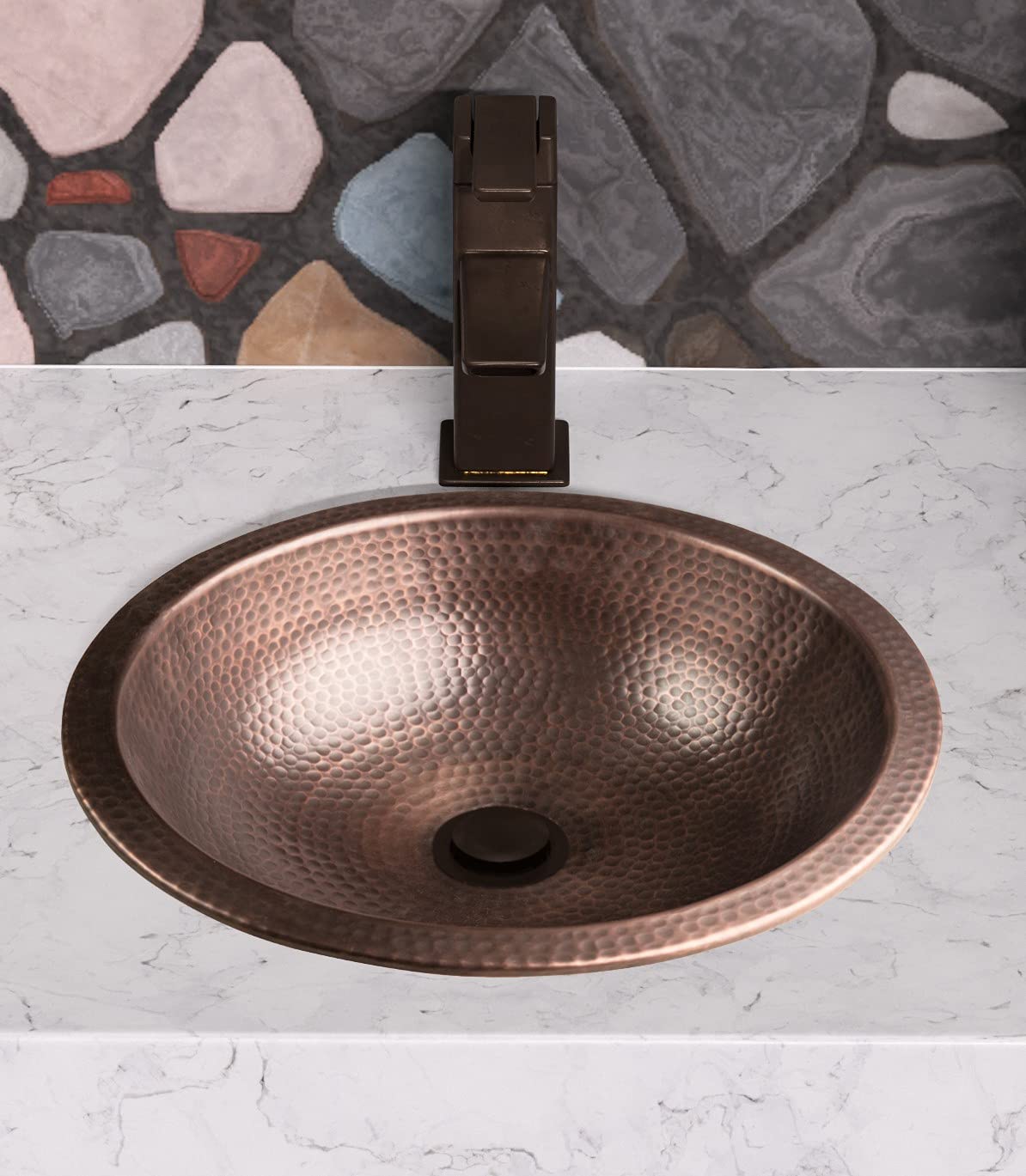 Monarch Abode Bathroom Sink – 16-Inch Rotunda Dual Mount Undermount or Drop In Bathroom Sinks, Bathrooms Hand Hammered Pure Copper Vanity Sink for Countertop, Powder Room, Bath, or Restroom