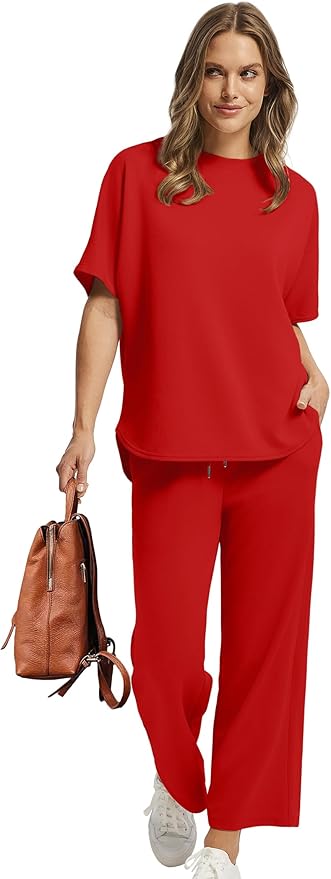 Sampeel Two Piece Sets for Women Summer Outfits Oversized Wide Leg Crop Pants Lounge Sets Airport Beach Vacation Clothes