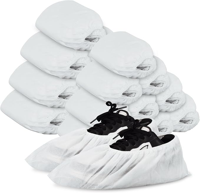 Shoe Covers Disposable 200Pack(100Pairs) White Shoe Booties Cover Non Slip for Home Floors Carpet,fits up to US Women 12 and Men 11