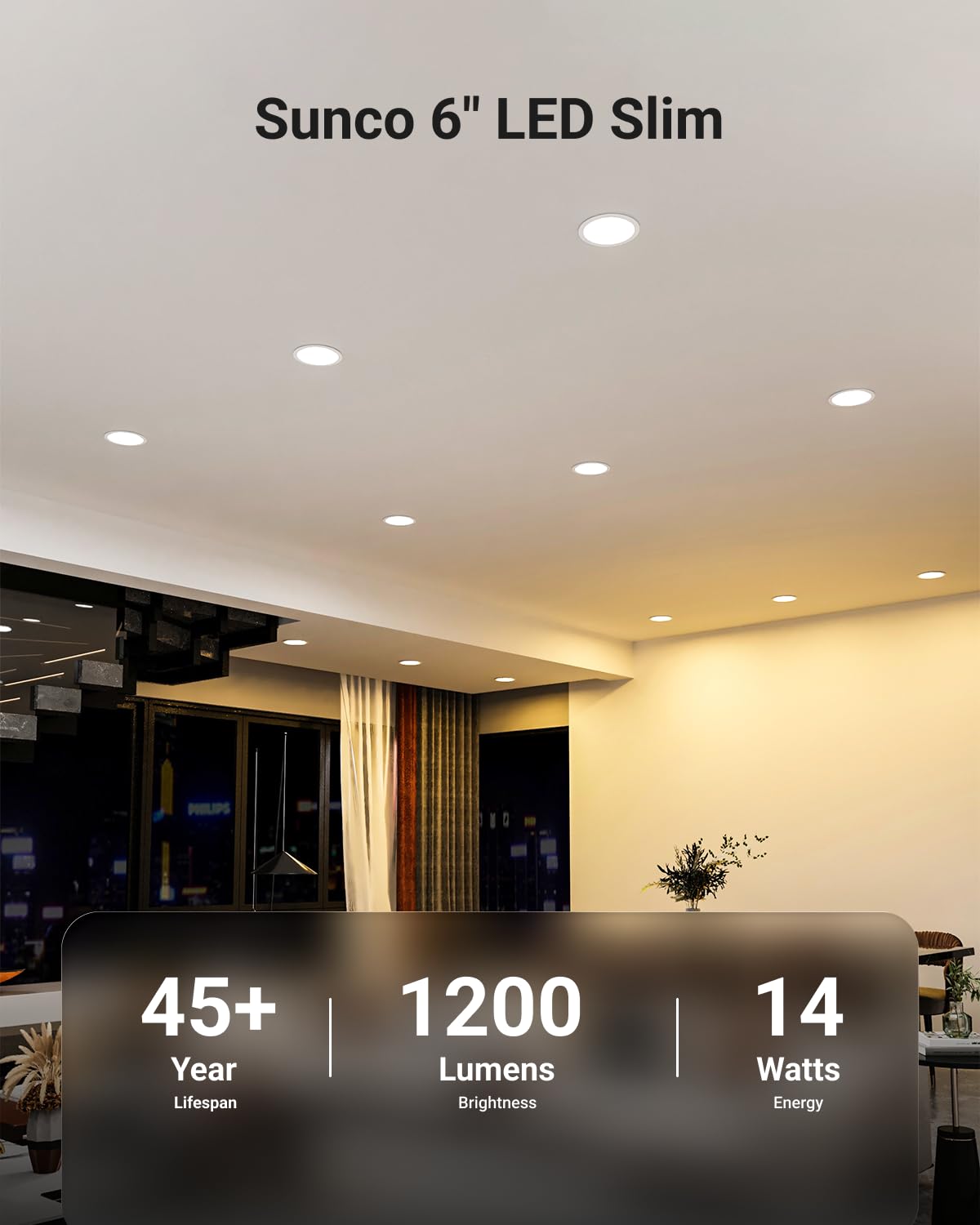 Sunco Lighting - 6 Pack 6 Inch Ultra Thin LED Recessed Ceiling Lights, 5000K Daylight, Dimmable, 14W, Wafer Thin, Canless with Junction Box.