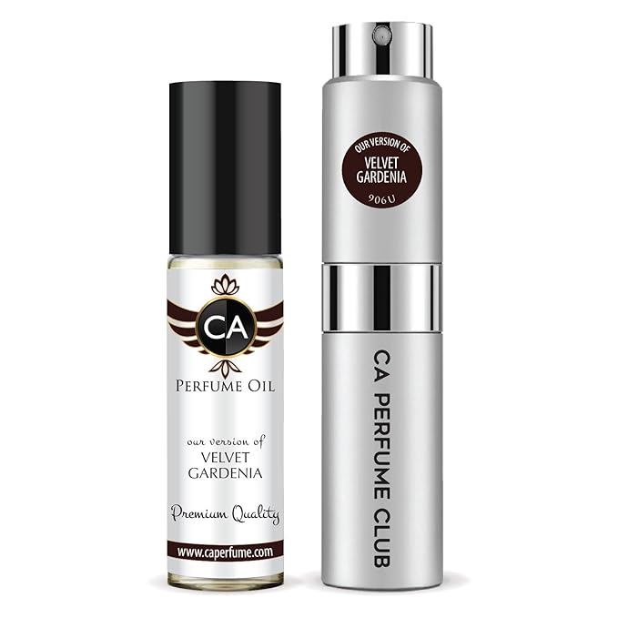 CA Perfume Duo Impression of Velvet Gardenia For Women And Men Perfume Layering Set Long Lasting Travel Size EDP + Body Oil Roll-On Bottle 0.27 Fl Oz+0.33 Fl Oz