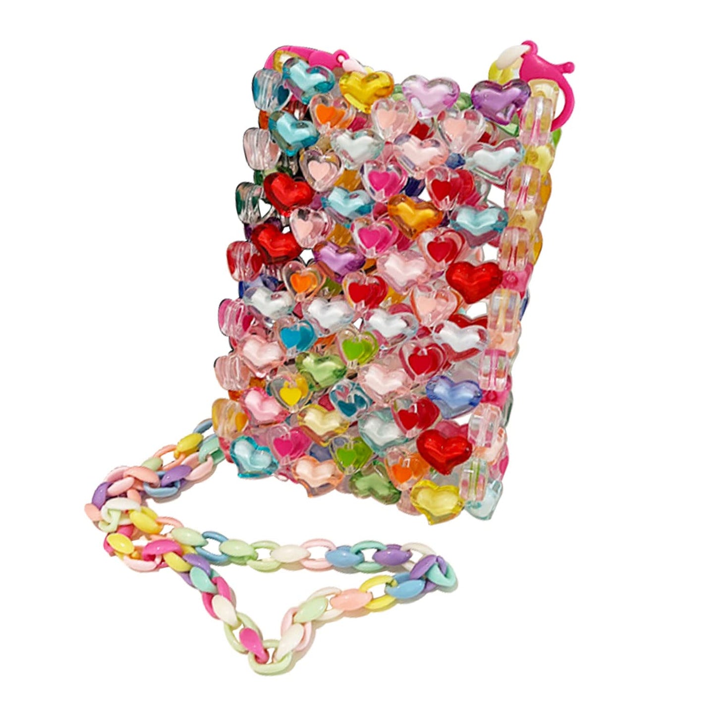 YEZILUU Woman's fashion rainbow bag colorful beads bag red crystal bag hand-woven glitter beads bag (beads big bag)