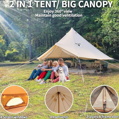 DANCHEL OUTDOOR B5PRO 4 Season Canvas Tent with Stove Jack Camping, Waterproof Bell Tent with AC Port Yurt All Year Livin...
