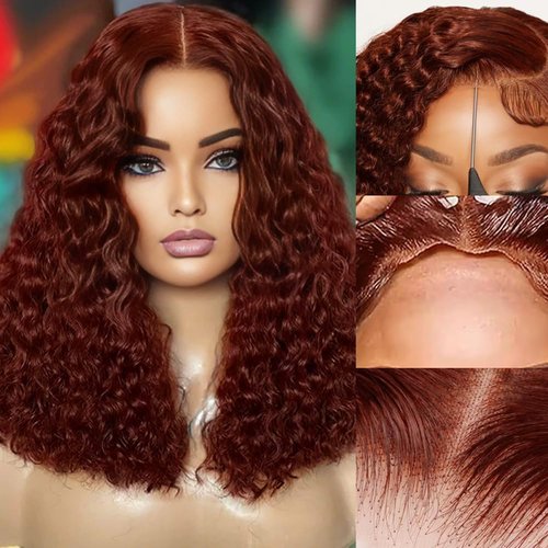 FABA 12 Inch Chocolate Brown Curly Wig Human Hair 7x5 Glueless Wigs Human Hair Pre Plucked Pre Cut 200% Density Brown Deep Wave Wig For Women #4 Short Curly Bob Wigs