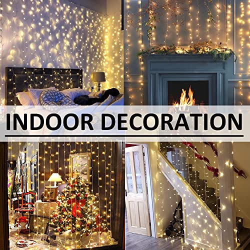 Solhice LED Curtain Lights Outdoor 20ft x10ft, 600 LED Plug in Hanging Christmas String Lights Indoor Bedroom, Twinkle Lig...