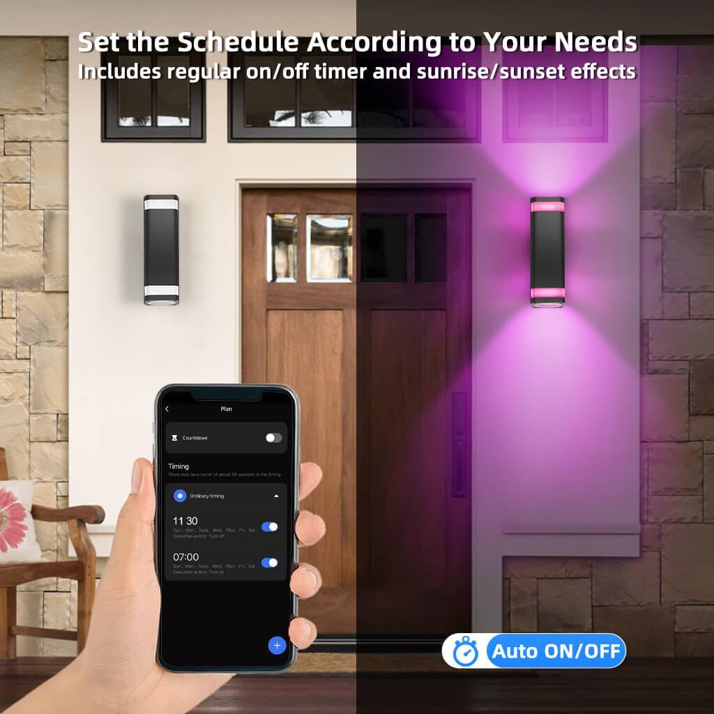 SHIMR Smart RGB Outdoor Wall Lights 2 Pack, WiFi App Control Color Changing Up Down Exterior Sconce with Dusk to Dawn Sensor, Waterproof LED Wall Mount Light Fixture, Compatible with Alexa & Google