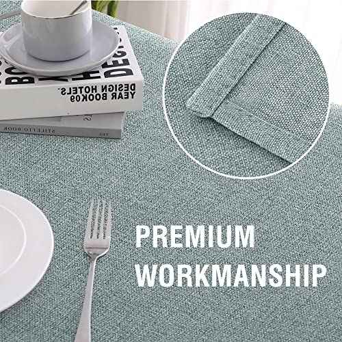 H.VERSAILTEX Linen Textured Tablecloth 60 x 60 Waterproof Decorative Table Cloth Spill-Proof Linen Look Cover for Party Table Extra Soft and Thick Fabric Wrinkle Free, Heather Aqua Gray