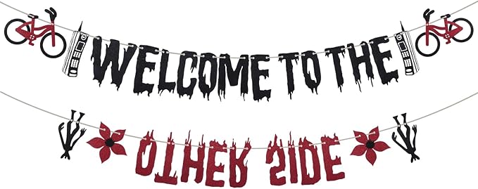 Glitter Welcome to the Other Side Banner for Birthday Party Decorations Upside Down Banner Stranger Party Decorations for ...